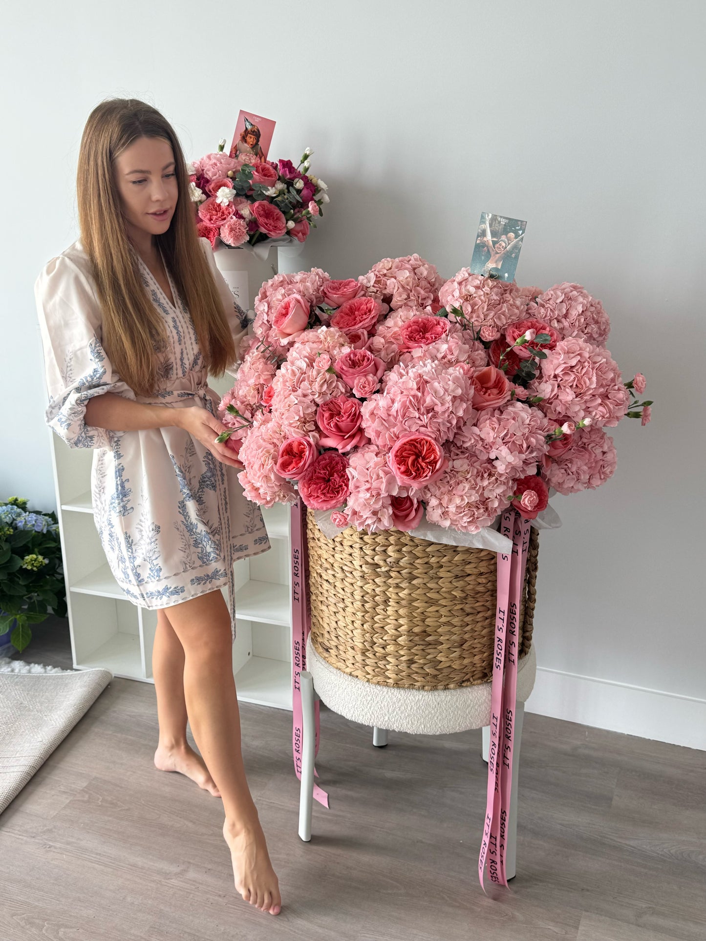Huge pink flowers basket