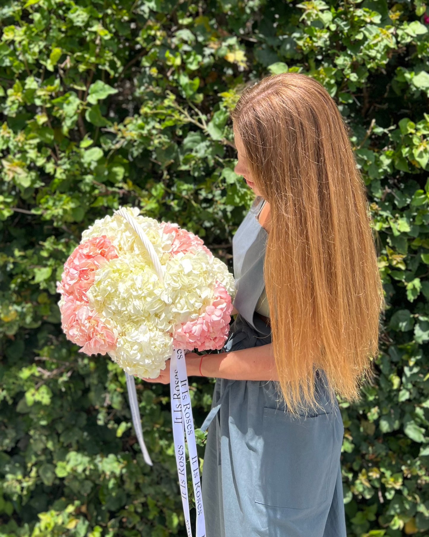 Basket with hydrangeas