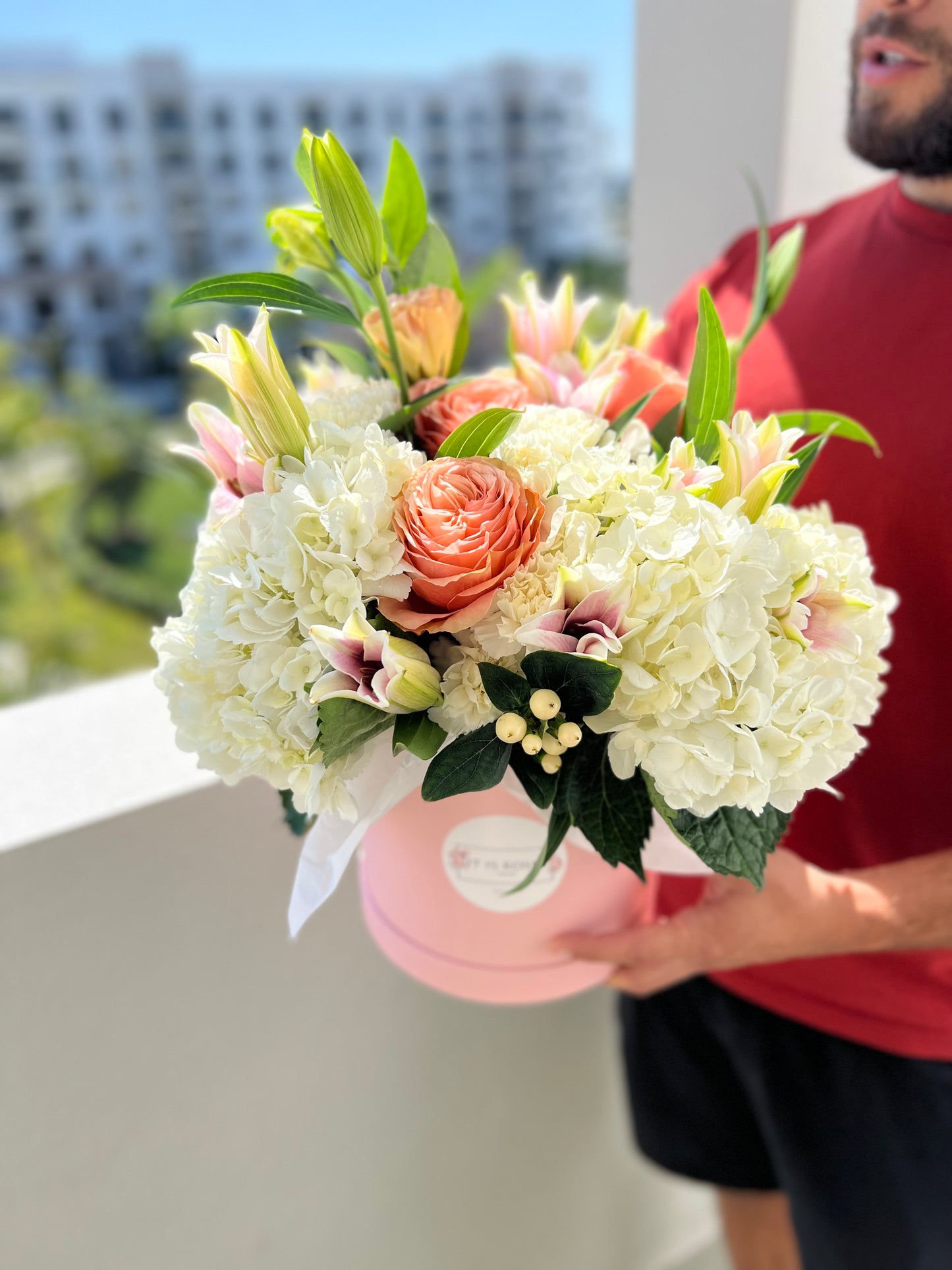 Alsu (lilies, hydrangea and purple roses)