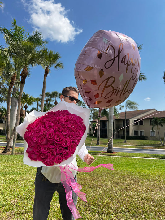 101 Hot pink roses bouquet