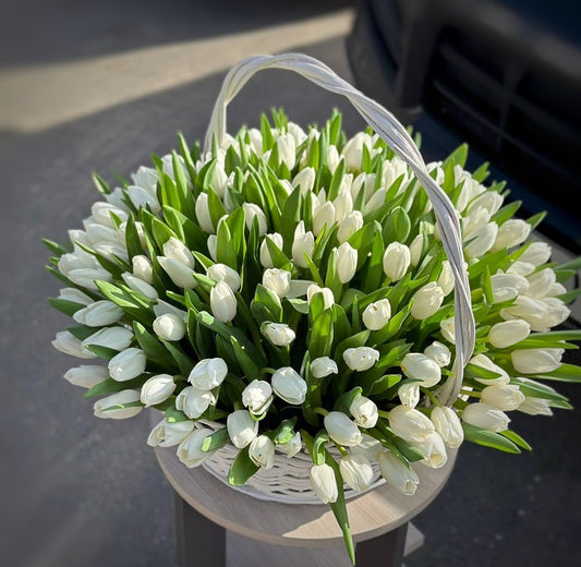 WHITE TULIPS BASKET