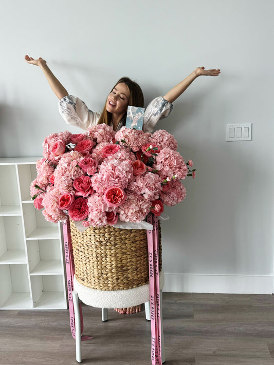 Huge pink flowers basket