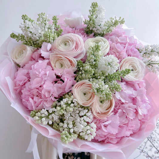 Pink bouquet of mixed flowers