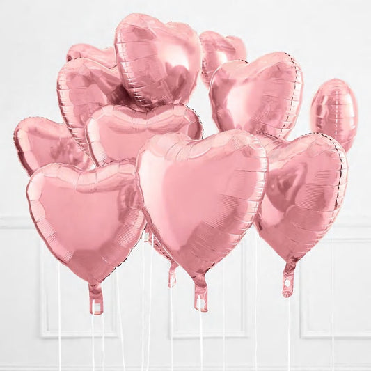 12 Pink Heart Foil Balloons